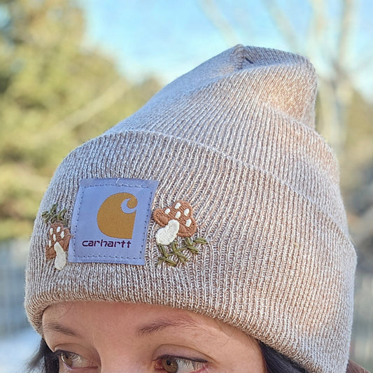 Hand Embroidered Carhartt Beanie | Mushrooms | Adult