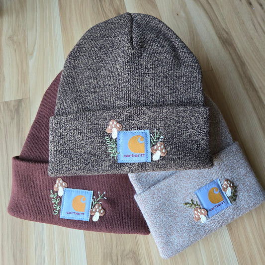 Hand Embroidered Carhartt Beanie | Mushrooms | Adult